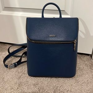 NWT DKNY Blue Bryant Solid Leather 8 Top Handle Adjustable Strap Backpack